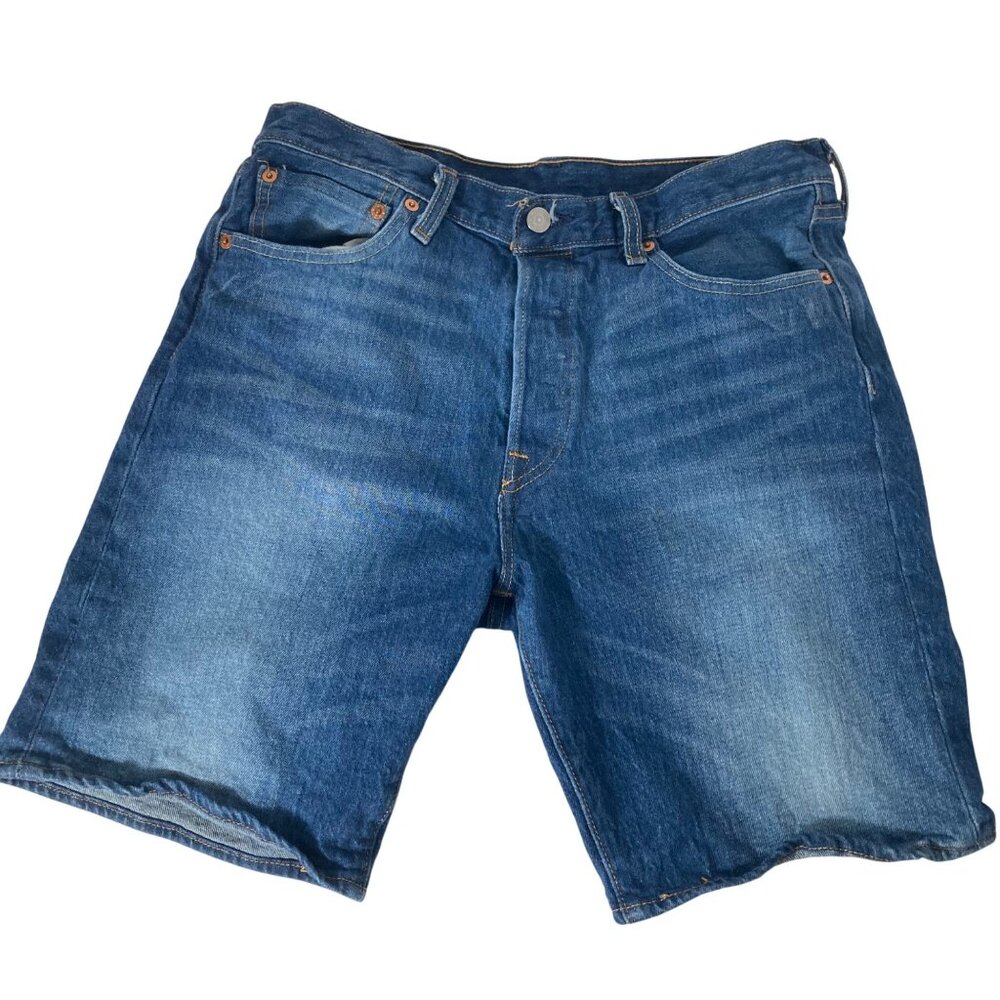 Womens Levis 501 Buttonfly Bermuda Shorts‎ Blue 32" Cotton Elastane
